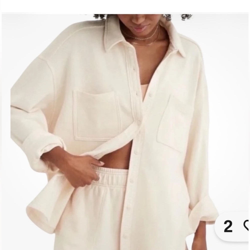 aerie Oversized Button-Up Sweatshirt Jacket in Light Cream